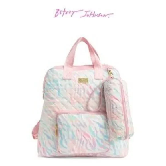 BETSEY JOHNSON Bag LBWILLA Backpack with Pencil Case - White Rainbow Zebra Print Betsey Johnson New York Black White Striped Butterfly  main image 4